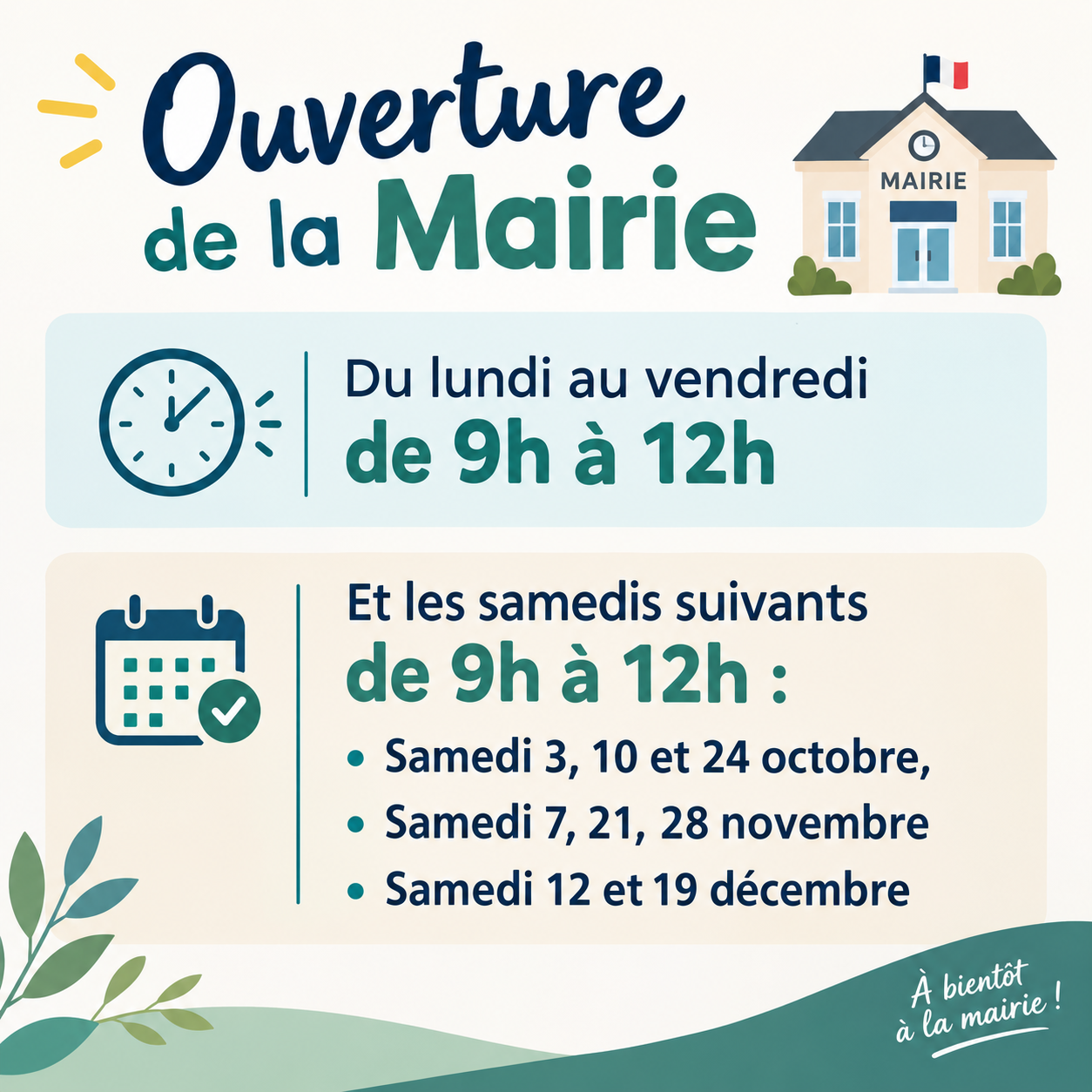 Ouverture mairie (sept dec)